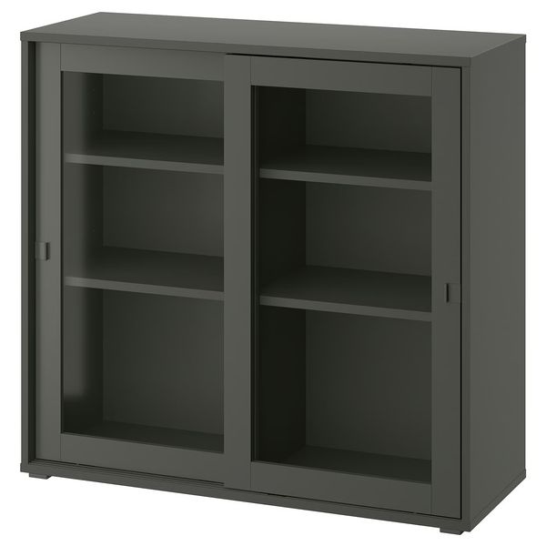 VIHALS Шкаф+раздвижные стеклянные дверцы - темно-серый 95x37x90 см - фото 1