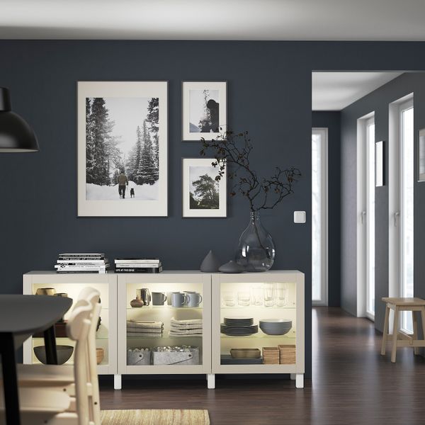 Комбинация для хранения с дверцами, белый синдвик/стуббарп/светлый серо-бежевый прозрачное стекло 180x42x74 см IKEA BESTÅ БЕСТО - фото 3