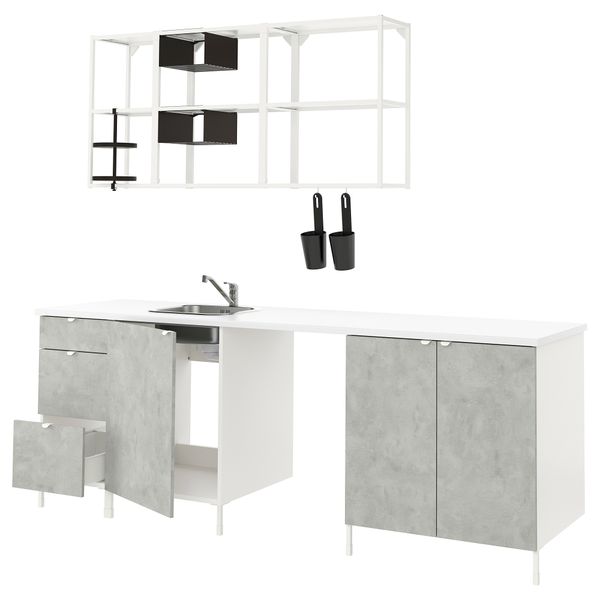 Кухня, 243x63.5x222 см, белый, под бетон IKEA BEGIVENHET БЕГИВЕНХЕТ 193.378.08 - фото 2