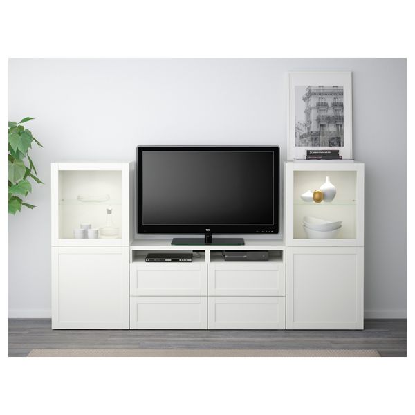 Шкаф для ТВ, комбинированный, стекляные дверцы БЕСТО, Ханвикен, Синдвик белый прозрачное стекло (240x40x128 см) - фото 2