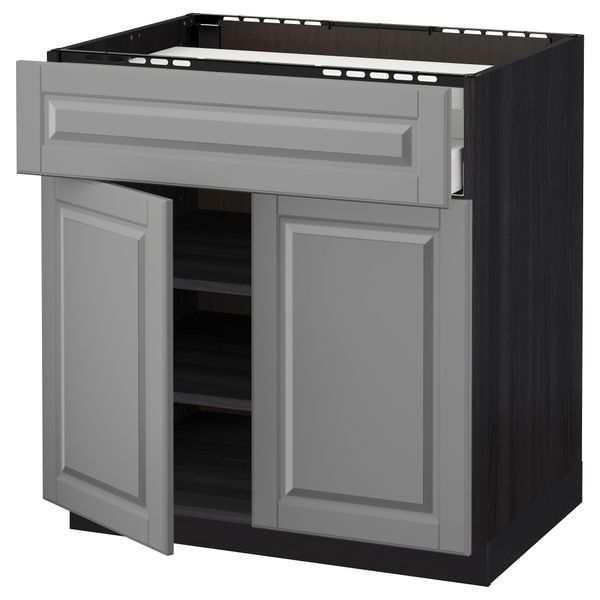 Напольный шкаф для варочной панели, ящик, полка, 2 дверцы МЕТОД / МАКСИМЕРА, черный, Будбин серый - схема-чертеж с размерами