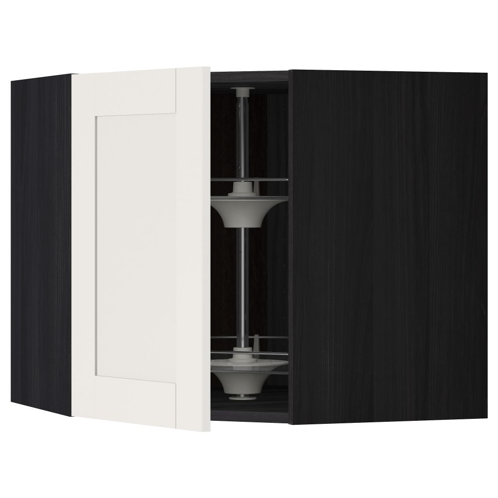 Угловой навесной шкаф с вращающейся секцией МЕТОД, черный, Сэведаль белый - схема-чертеж с размерами