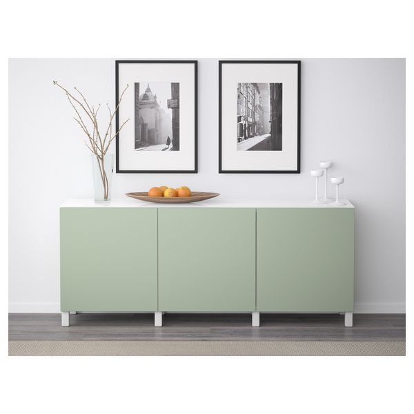 Комбинация для хранения с дверцами БЕСТО, белый, Лаппвикен зеленый (180x40x74 см) - схема-чертеж с размерами