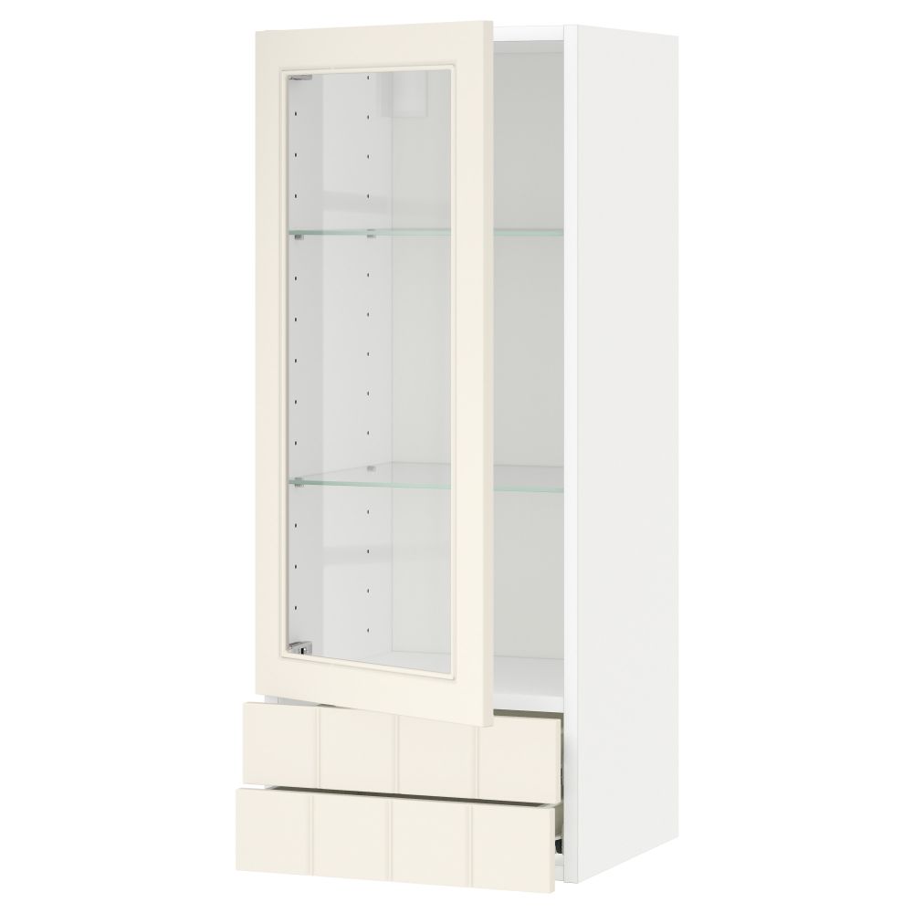 Навесной шкаф, стеклянная дверца, 2 ящика МЕТОД / ФОРВАРА, белый, Хитарп белый с оттенком - схема-чертеж с размерами