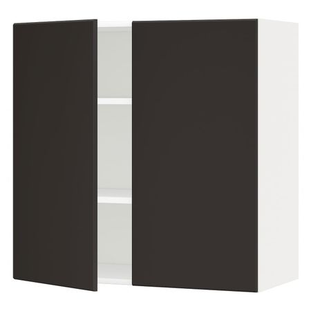 Навесной шкаф с полками/2дверцы, белый/Кунгсбакка антрацит 80x80 см IKEA METOD МЕТОД 792.196.18