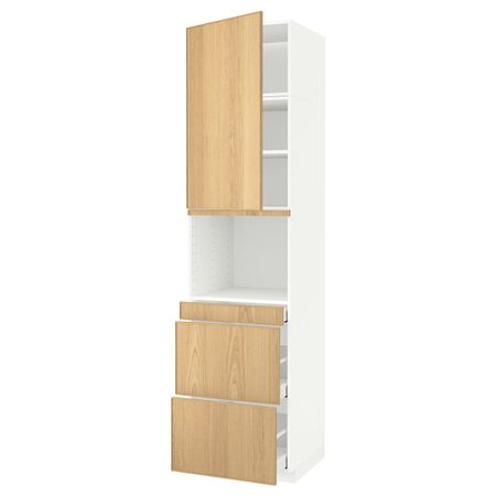 Высокий шкаф для СВЧ/дверца/3ящика, белый/Экестад дуб 60x60x240 см IKEA METOD МЕТОД / MAXIMERA МАКСИМЕРА 192.372.72