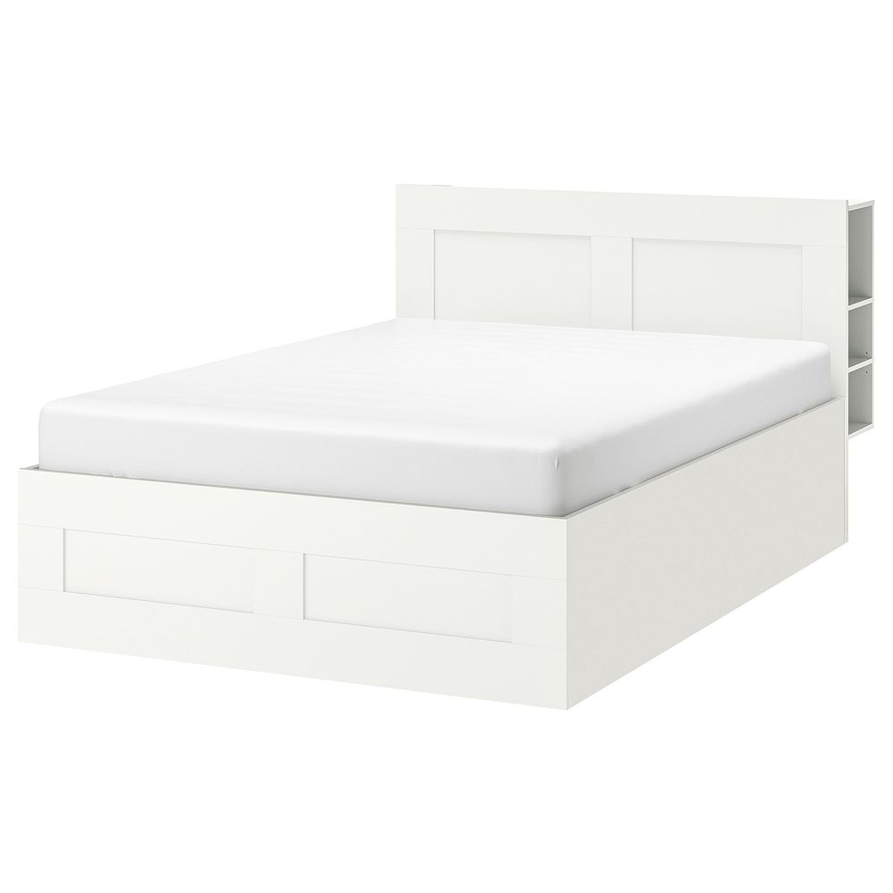 Кровать с подъемным механизмом, белый 140x200 см IKEA BRIMNES БРИМНЭС 593.988.90 - фото 1