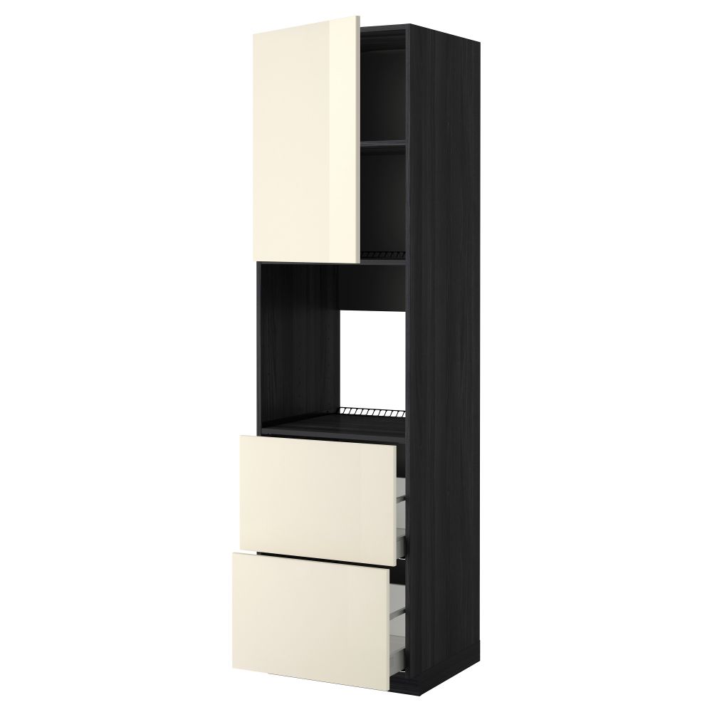 Высокий шкаф для духовки + дверца, 2 форнтальных, 2 высоких ящик МЕТОД / МАКСИМЕРА, черный, Рингульт кремовый - фото 1