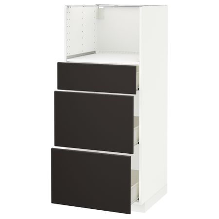 Высокий шкаф для СВЧ с 3 ящиками МЕТОД / ФОРВАРА, белый, Кунгсбакка антрацит (60x60x140 см)