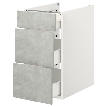 Напольный шкаф с 3 ящиками, 40x62x75 см, белый, под бетон IKEA BEGIVENHET БЕГИВЕНХЕТ 893.209.70