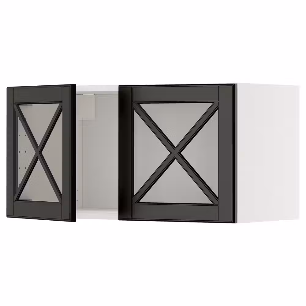 METOD Навесной шкаф/2 стеклянные дверцы - белый/Bodbyn чёрный 80x40 см - фото 1