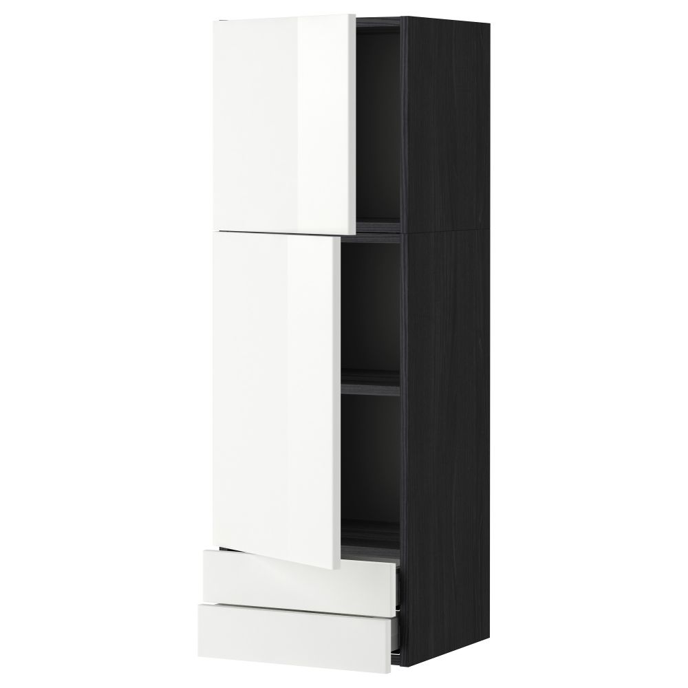 Навесной шкаф, 2 дверцы, 2 ящика МЕТОД / МАКСИМЕРА, черный, Рингульт белый - фото 1