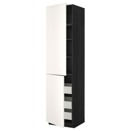 Высокий шкаф + полки, 3 ящика, 2 дверцы МЕТОД / МАКСИМЕРА, черный, Веддинге белый