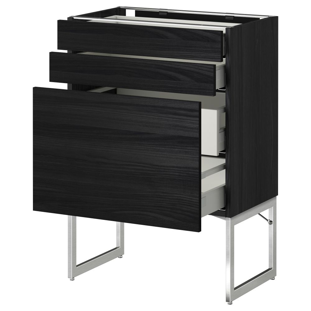 Напольный шкаф 3 фронтальных панели, 2 нижних, 2 средних ящика МЕТОД / МАКСИМЕРА, черный, Тингсрид черный - схема-чертеж с размерами