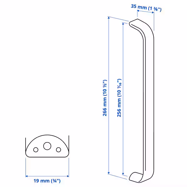 KALERUM КАЛЕРУМ Ручка - цвет нержавеющей стали 266 мм - схема-чертеж с размерами