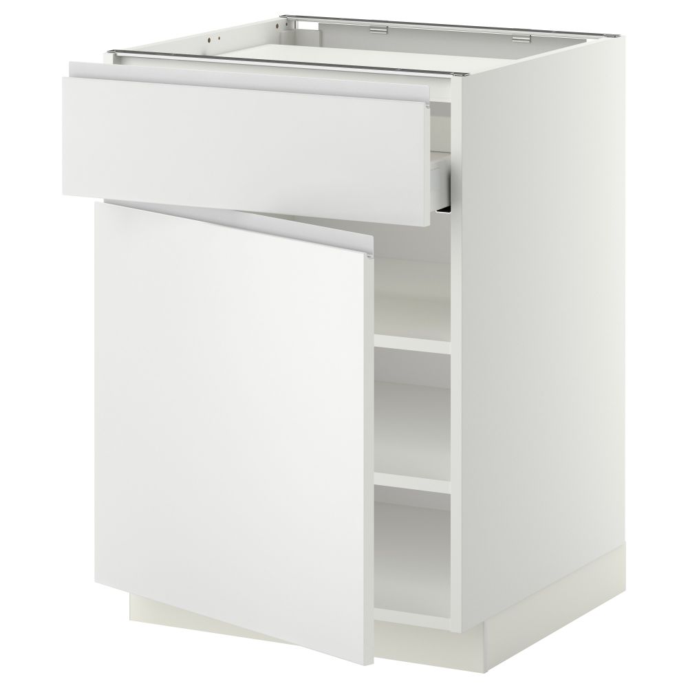 Напольный шкаф для варочной панели, ящик, полка, дверцы МЕТОД / МАКСИМЕРА, белый, Нодста белый (60x60 см) - фото 1