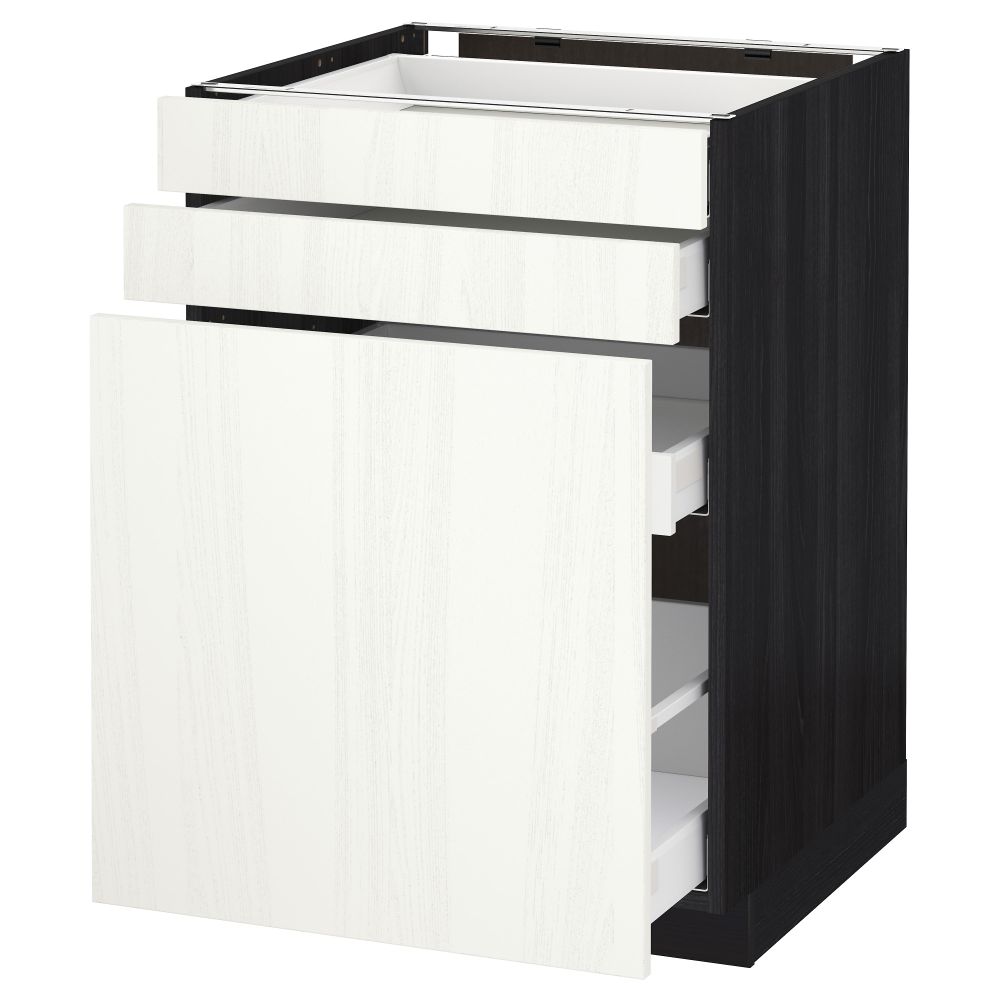 Напольный шкаф с выдвижными модулями, 2 фронтальные панели МЕТОД / МАКСИМЕРА, черный, Росдаль белый - схема-чертеж с размерами