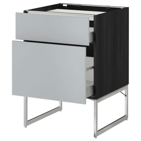 Напольный шкаф, 2 фронтальных панели, 3 ящика МЕТОД / МАКСИМЕРА, черный, Веддинге серый