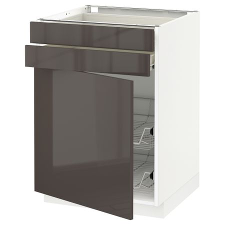Напольный шкаф, дверца, 2 ящика, проволочных корзин МЕТОД / ФОРВАРА, белый, Рингульт серый