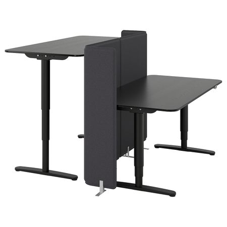 Стол-трансформер с экраном, ясеневый шпон, черная морилка, черный 160x160 120 см IKEA БЕКАНТ 492.892.45