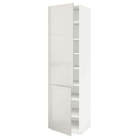 Высокий шкаф с полками, 2 дверцы, белый/Рингульт светло-серый 60x60x220 см IKEA METOD МЕТОД 994.458.23