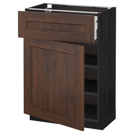 Напольный шкаф с ящиком, дверью МЕТОД / МАКСИМЕРА, черный, Эдсерум коричневый