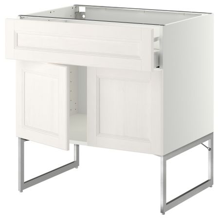 Напольный шкаф, полки, ящик, 2 двери МЕТОД / МАКСИМЕРА, белый, Лаксарби белый