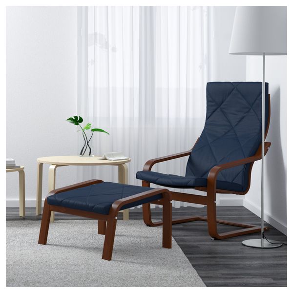 Табурет для ног ПОЭНГ, классический коричневый, Эдум темно-синий - фото 2