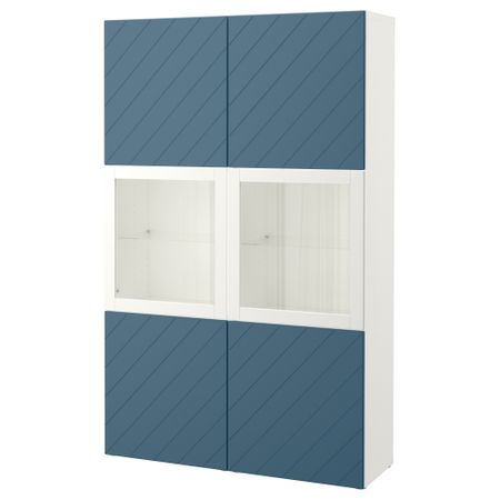 Комбинация для хранения со стеклянными дверцами БЕСТО, белый Халлставик, темно-синий прозрачное стекло (120x40x192 см)