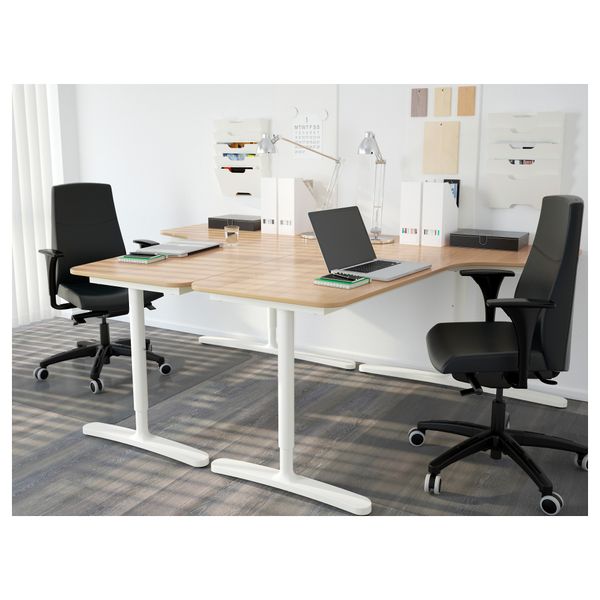 Угловой письменный стол правосторонний БЕКАНТ, дубовый шпон, белый (160x110 см) - фото 3