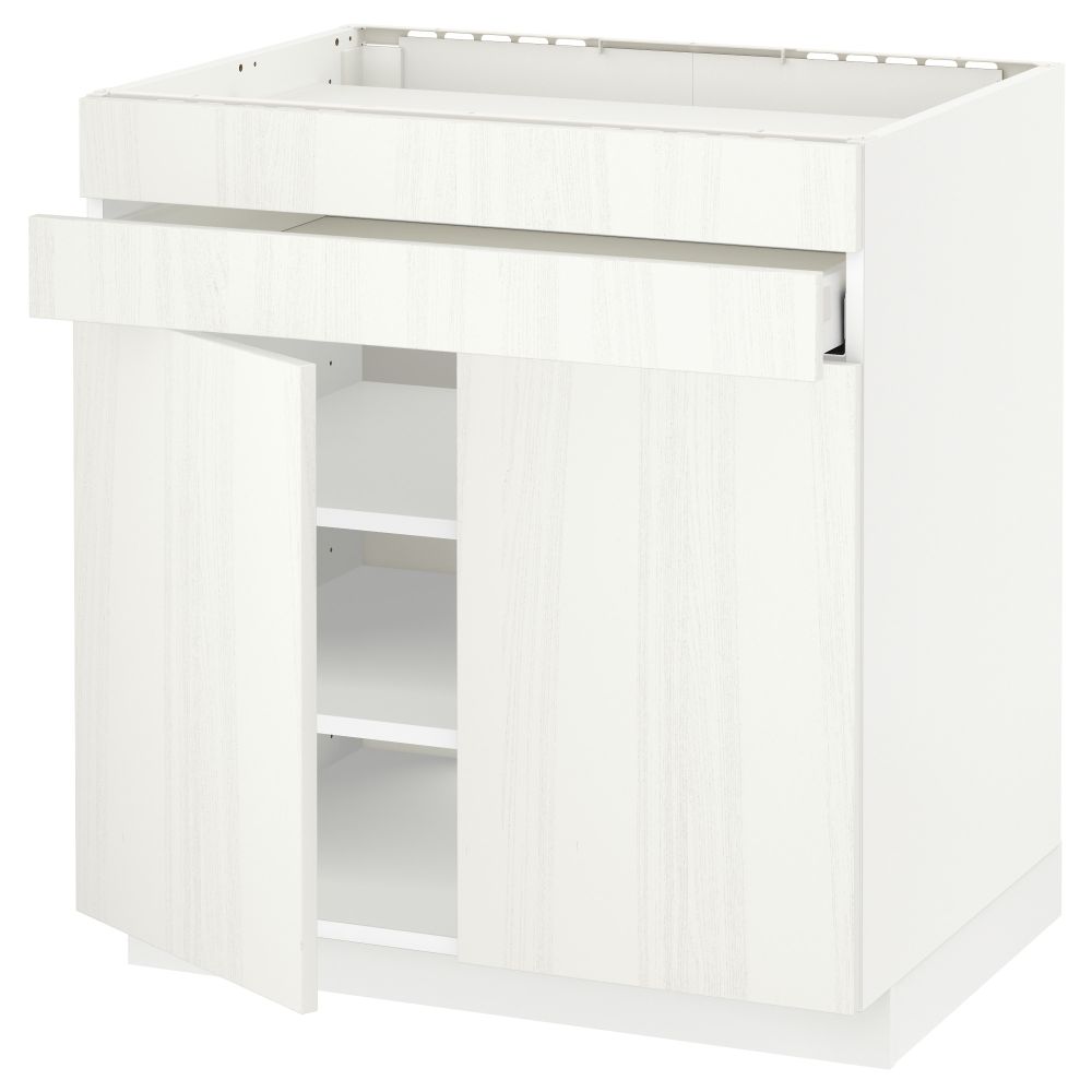 Напольный шкаф для варочной панели, 2 ящика, 2 фасада, 1 ящик МЕТОД / МАКСИМЕРА, белый, Росдаль белый (80x60 см) - схема-чертеж с размерами