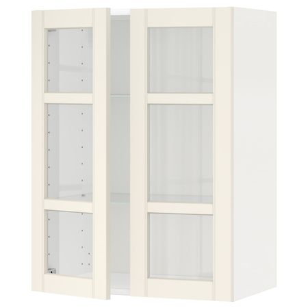 Навесной шкаф с полками, 2 стекло дв, белый/Хитарп белый с оттенком 60x80 см IKEA METOD МЕТОД 492.404.28