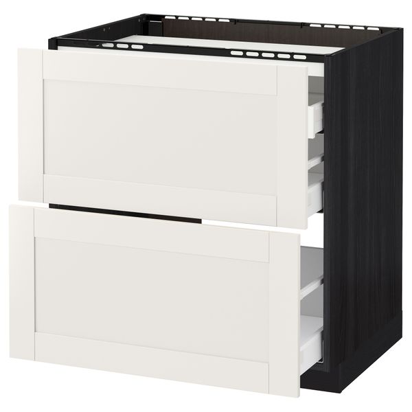 Напольный шкаф, 2 фронтальных панели, 3 ящика МЕТОД / МАКСИМЕРА, черный, Сэведаль белый - схема-чертеж с размерами