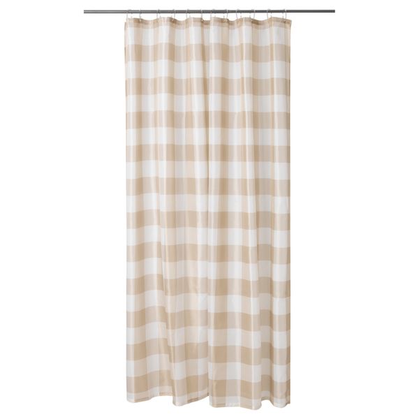 Штора для ванной АГГЕРСУНД, бежевый, белый (180x200 см) - фото 1