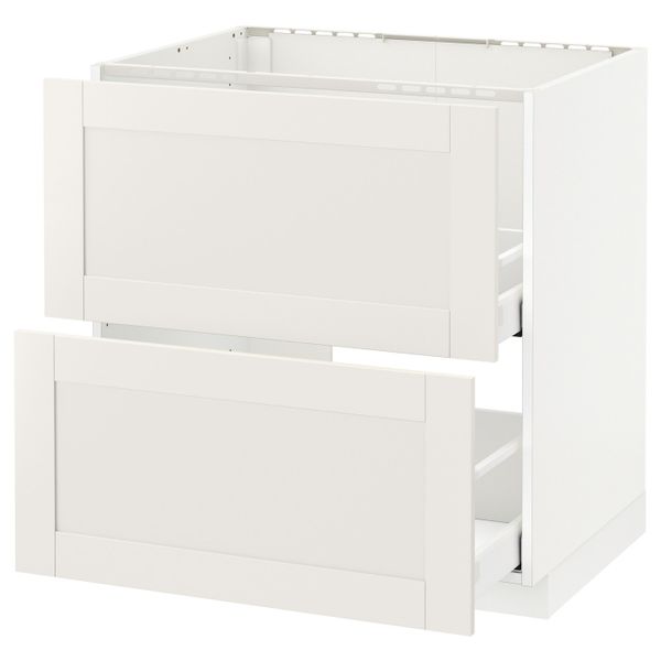 Напольный шкаф под мойку + 2 фронтальных панели, 2 ящ, белый/Сэведаль белый 80x60 см IKEA METOD МЕТОД / MAXIMERA МАКСИМЕРА - фото 1