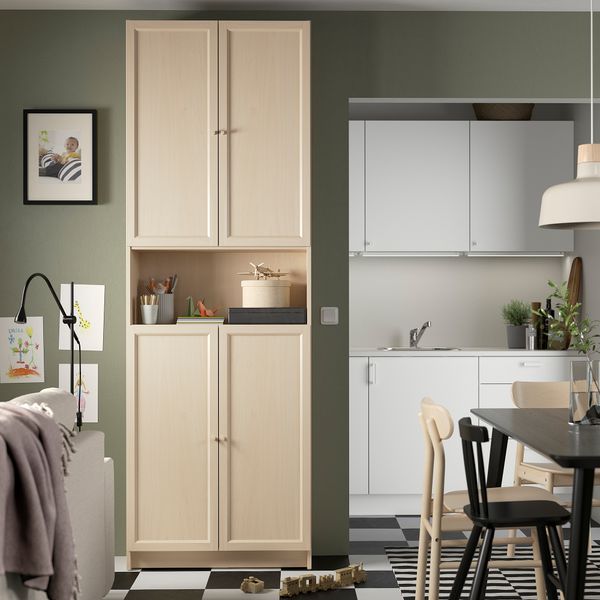 Стеллаж с дверцами, дополнительным. модулем, под березу, 80x30x237 см IKEA BILLY БИЛЛИ, OXBERG ОКСБЕРГ 694.833.69 - фото 4