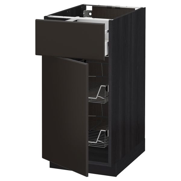 Напольный шкаф с проволочной корзиной/ящ/дверью, черный/Кунгсбакка антрацит 40x60 см IKEA МЕТОД / МАКСИМЕРА 192.205.73 - схема-чертеж с размерами