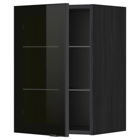 Навесной шкаф с полками, стекляными дверцы МЕТОД, черный, Ютис дымчатое стекло