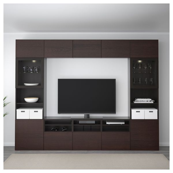 Шкаф для ТВ, комбинированный, стекляные дверцы БЕСТО, черно-коричневый, Инвикен черно-коричневый прозрачное стекло (300x40x230 - фото 2