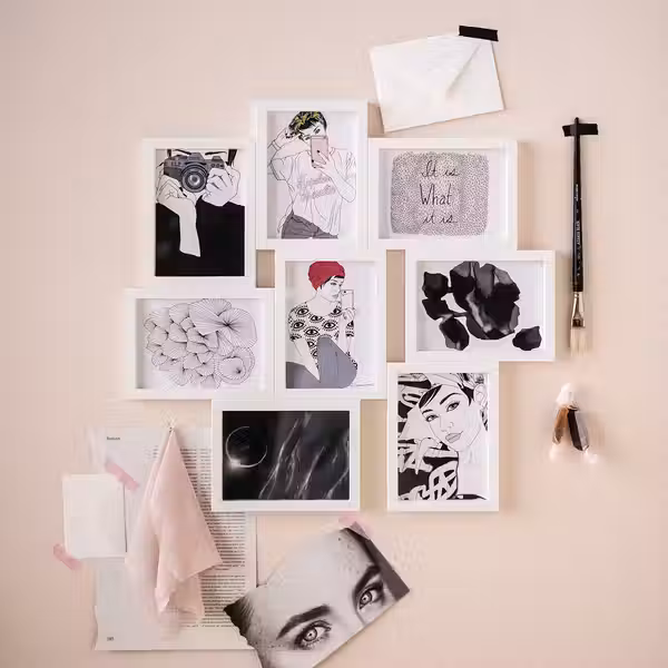 VÄXBO Рама для коллажа на 8 фото - белый 13x18 см - схема-чертеж с размерами