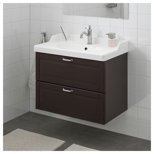 Шкаф для раковины с 2 ящиками ГОДМОРГОН / РЭТТВИКЕН, Кашён темно-серый (82x49x68 см) - схема-чертеж с размерами