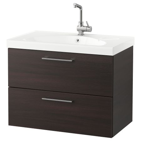 Шкаф для раковины с 2 ящиками ГОДМОРГОН / ЭДЕБОВИКЕН, черно-коричневый (80x49x64 см)