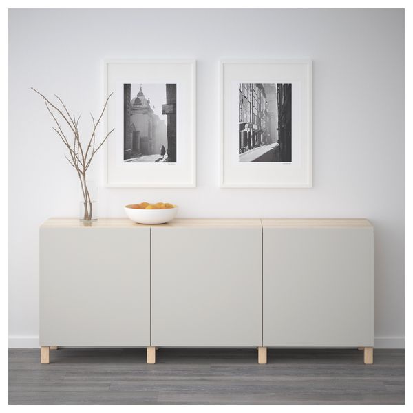 Комбинация для хранения с дверцами БЕСТО, под беленый дуб, Лаппвикен светло-серый (180x40x74 см) - фото 2