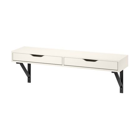 Полка с ящиком, белый, черный, 119x31 см IKEA ЭКБИ АЛЕКС / ЭКБИ ВАЛЬТЕР 492.440.54
