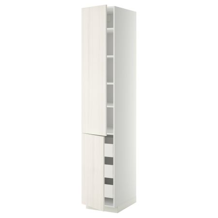 Высокий шкаф + полки, 3 ящика, 2 дверцы МЕТОД / ФОРВАРА, белый, Росдаль белый