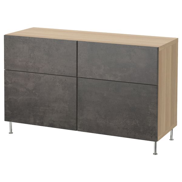 Комбинация для хранения с дверцами/ящ, под беленый дуб Кэлльв/Сталларп/темно-серый под бетон 120x40x74 см IKEA BESTÅ БЕСТО - фото 1