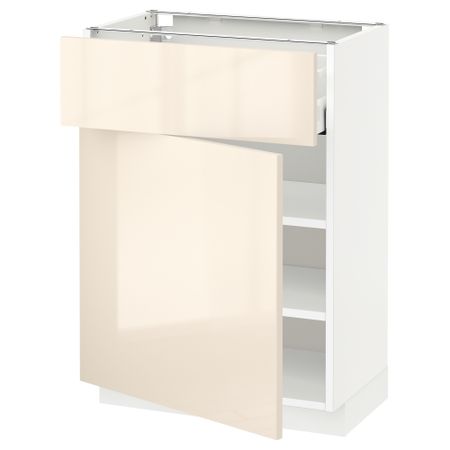 Напольный шкаф с ящиком, дверью МЕТОД / МАКСИМЕРА, белый, Рингульт кремовый
