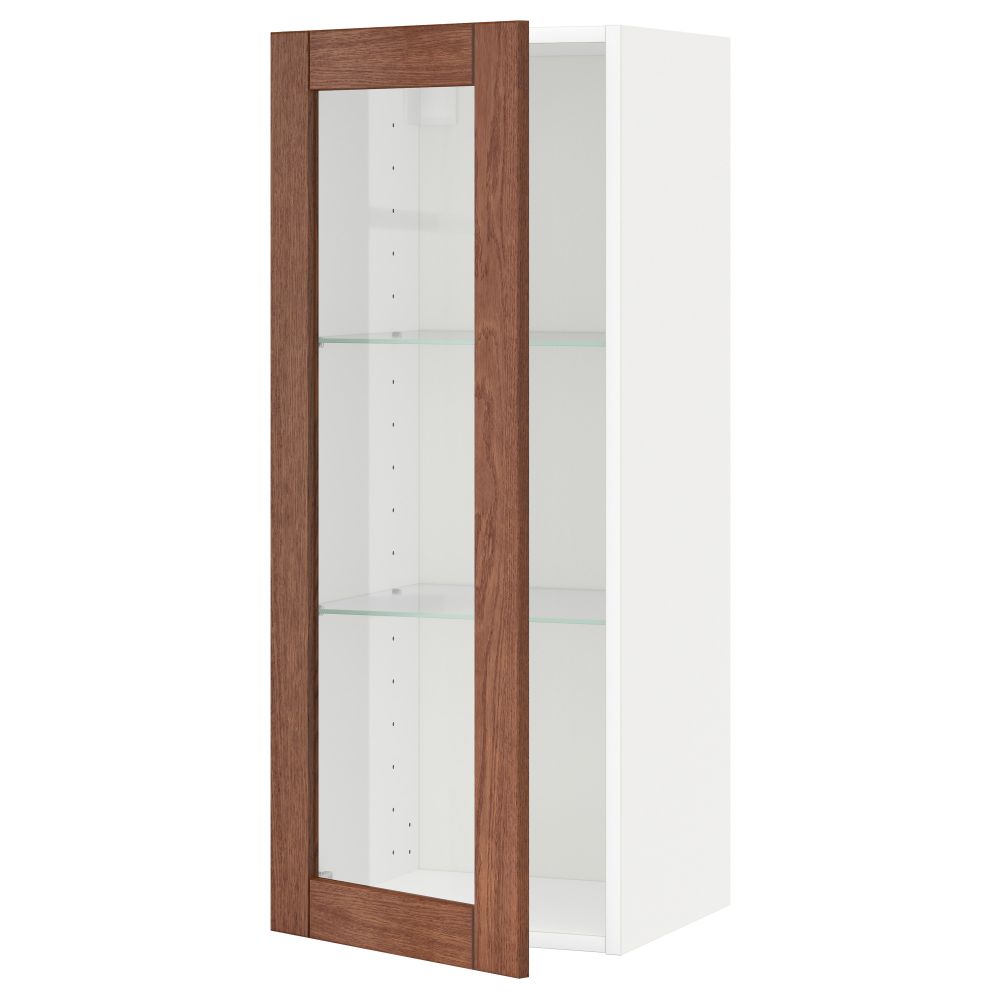 Навесной шкаф с полками, стекляными дверцы МЕТОД, белый, Филипстад коричневый - схема-чертеж с размерами