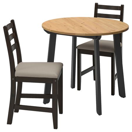 Стол и 2 стула, светлая морилка антик черно-коричневый/Рамна бежевый IKEA GAMLARED ГАМЛАРЕД / LERHAMN ЛЕРХАМН 792.297.02