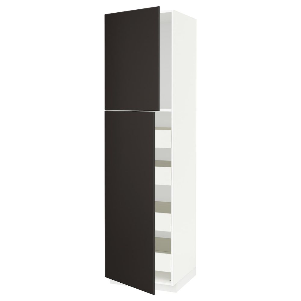 Высокий шкаф/2дверцы/4ящика, белый/Кунгсбакка антрацит 60x60x220 см IKEA МЕТОД / ФОРВАРА 993.590.90 - фото 1